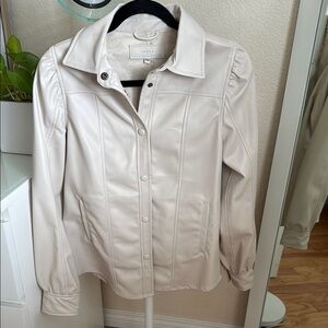 Blank NYC Cream Leather Jacket with Structured Design